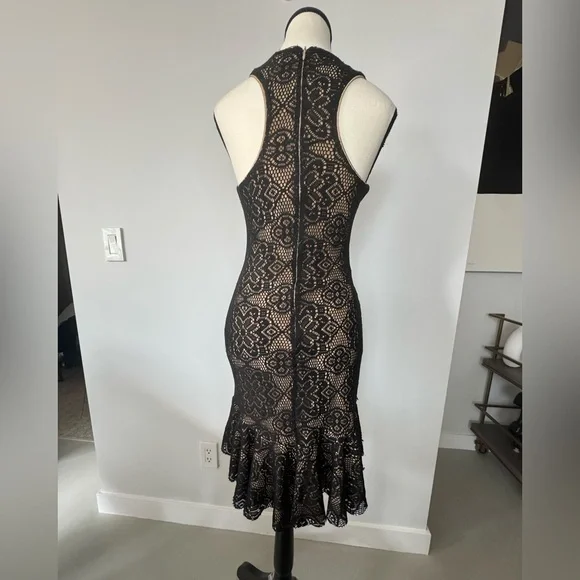 Dress the Population Black & Beige V-Neck Midi Dress - Size Small - Picture 3 of 17